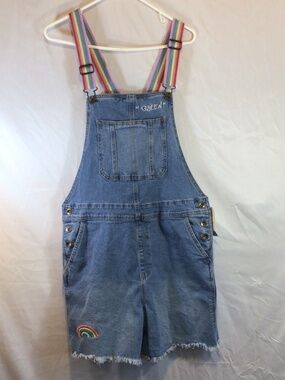 Target Take Pride Shortalls M Blue Rainbow Striped Straps Queen Embroidery
